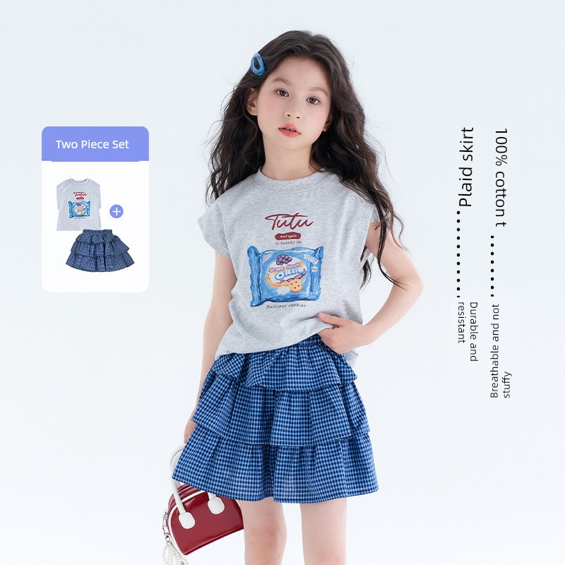 Tutu Little Elephant Children's Clothing Girls' Summer Outfit 2026 New Model Kids' Pure Cotton Breathable Vest and Skirt Two-Piece Set — 2