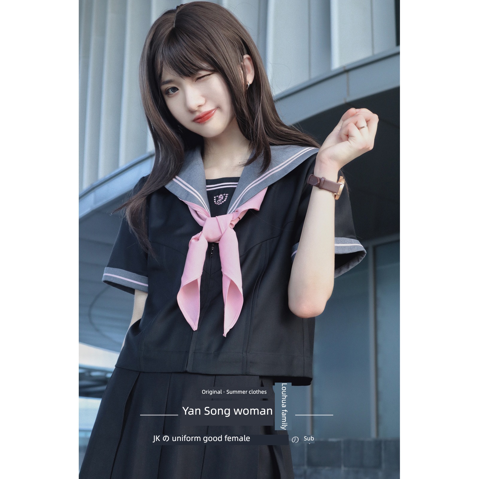 JK original student Sailor suit woman Short sleeve cherry blossoms