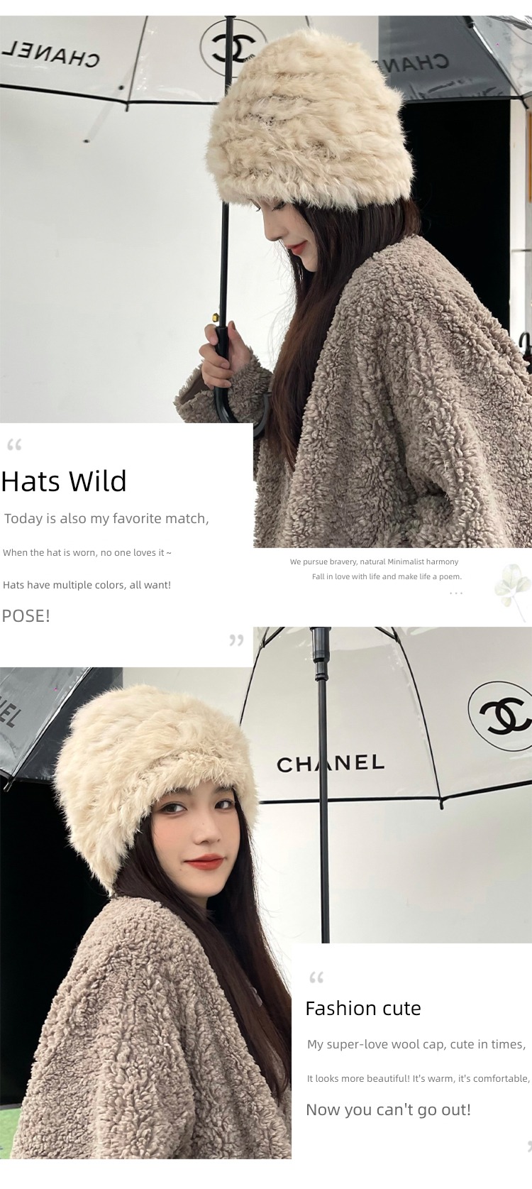 female Autumn and winter thickening Cold proof Baotou cap Real rabbit hair