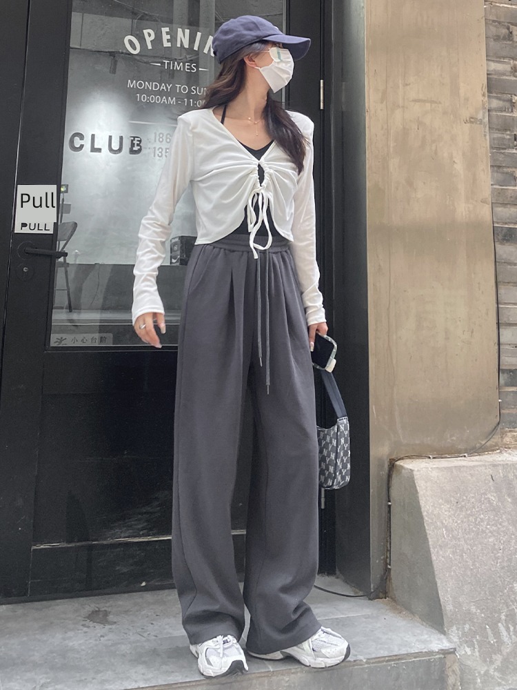 spring and autumn High waist Big size little chap grey Sports pants