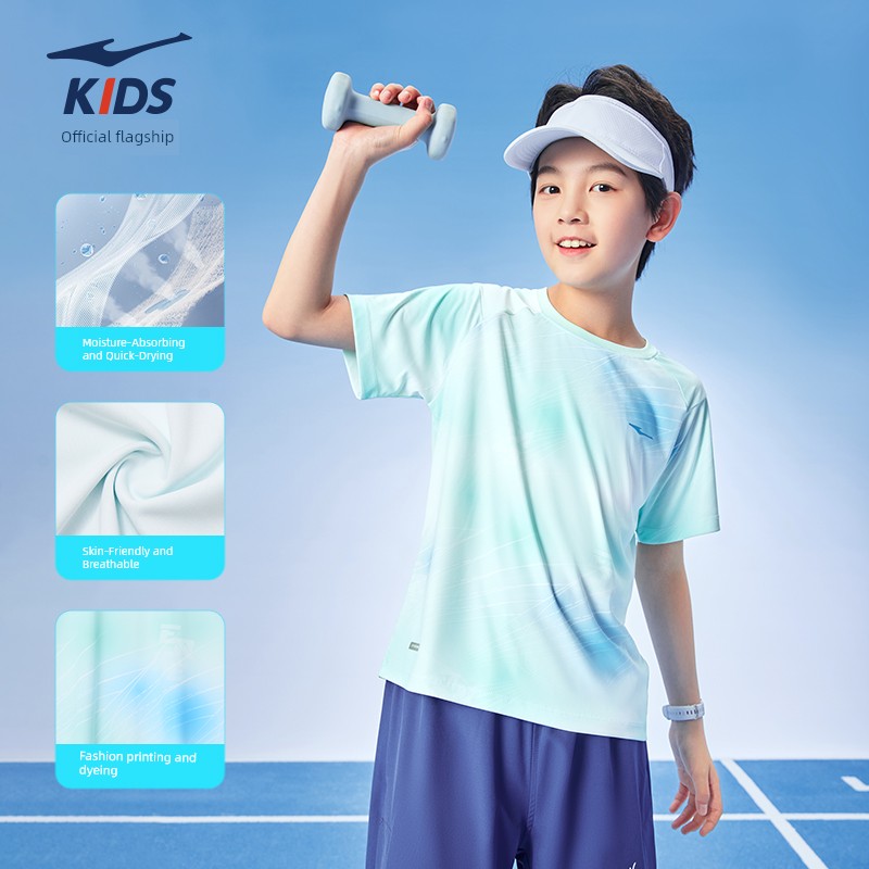 Hongxing Erke Kidsren's Clothing Kidsren's Short-Sleeved T-Shirt Boys' Sports Quick-Drying Clothing Summer New Youth Girls' Tops — 8
