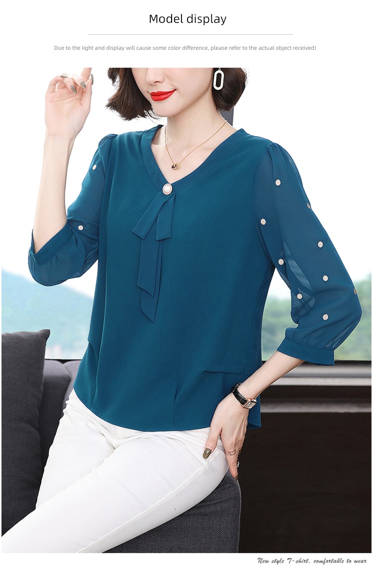middle age mom easy three quarter sleeve Chiffon shirt summer wear