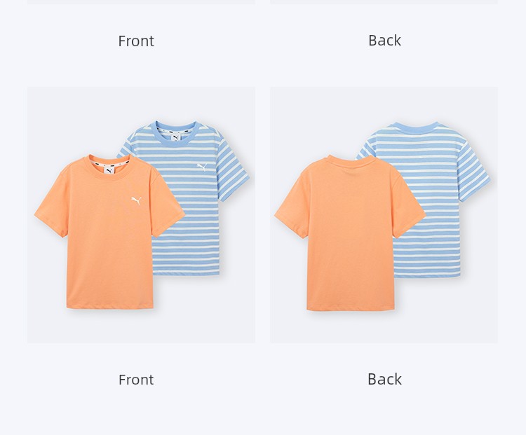 [Channel 2-Piece Set] Puma Children's Clothing 26 Kidsren's Short-Sleeved T-Shirt Fresh and Fashionable Pure Color Stripesd Sports T-Shirt — 35