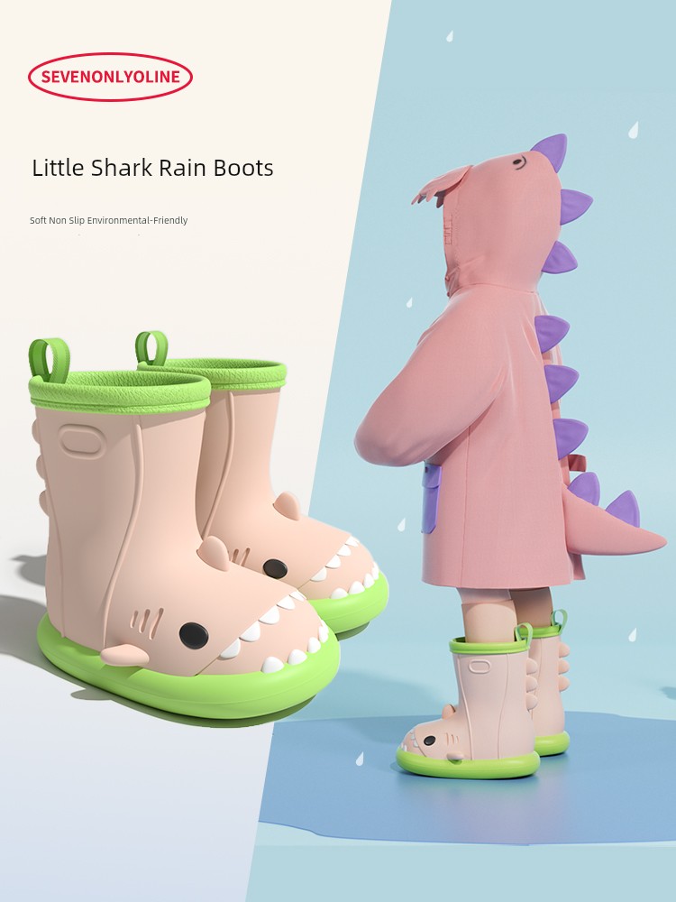 可愛鯊魚兒童雨鞋雨衣套裝防滑防水四季通用