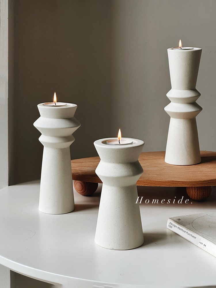 北歐風簡約陶瓷燭臺 素燒質感蠟燭燭臺擺件 裝飾空間提升品味