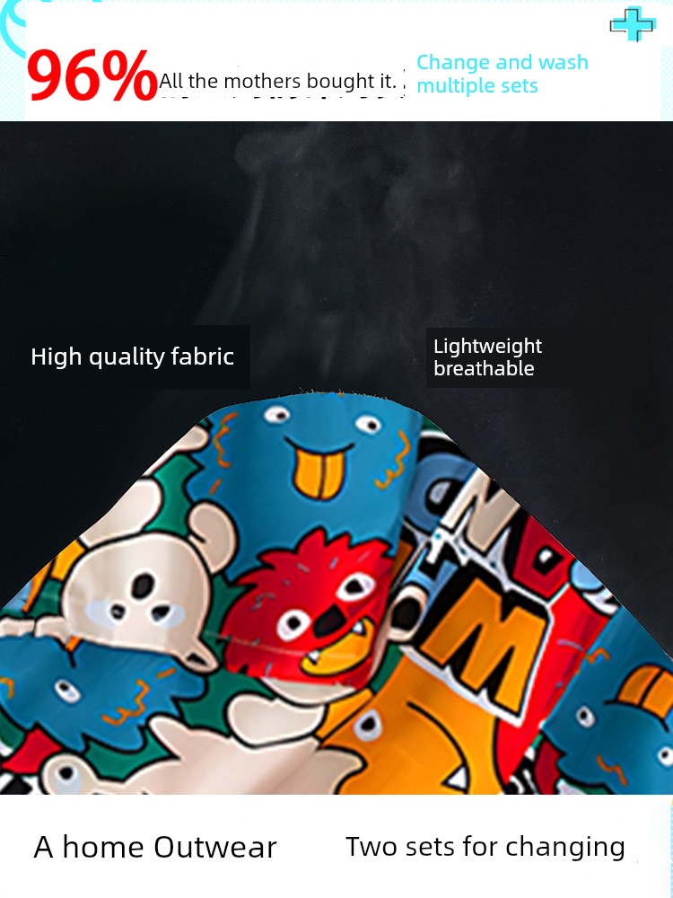Summer Kids Short Sleeve Shorts Pajamas Boys' Cotton Silk Girl Baby Girl Air Conditioning Clothes Home Wear Cotton Thin — 2