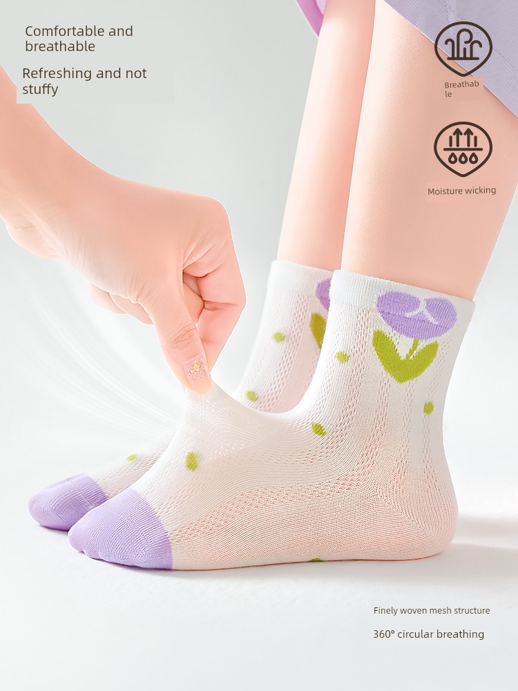 [100% Cotton] Girls' Socks, Summer Thin Pure Cotton Breathable Mesh Socks, Kidsren's Socks for Girls, Autum Baby Socks — 2