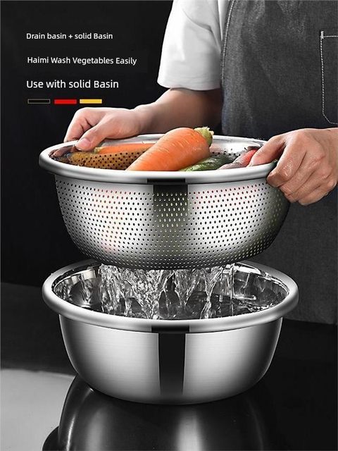 316 extra thick stainless steel leaking basin rice sieve kitchen food grade rice washing vegetables drain basin washing fruit filter basket