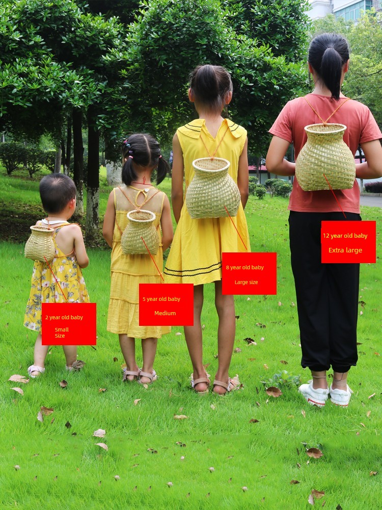 Large Bamboo Woven Fish Basket, Double-Shoulder Children's Small Backpack, Kindergarten Dance Performance Props, Decorative Tea-Picking Bamboo Basket