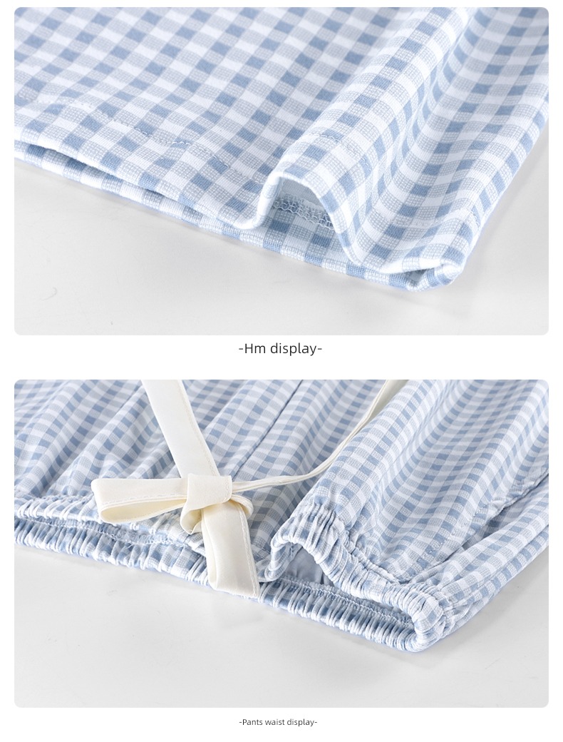 female pure cotton Fashion Plaid Two piece set autumn pajamas