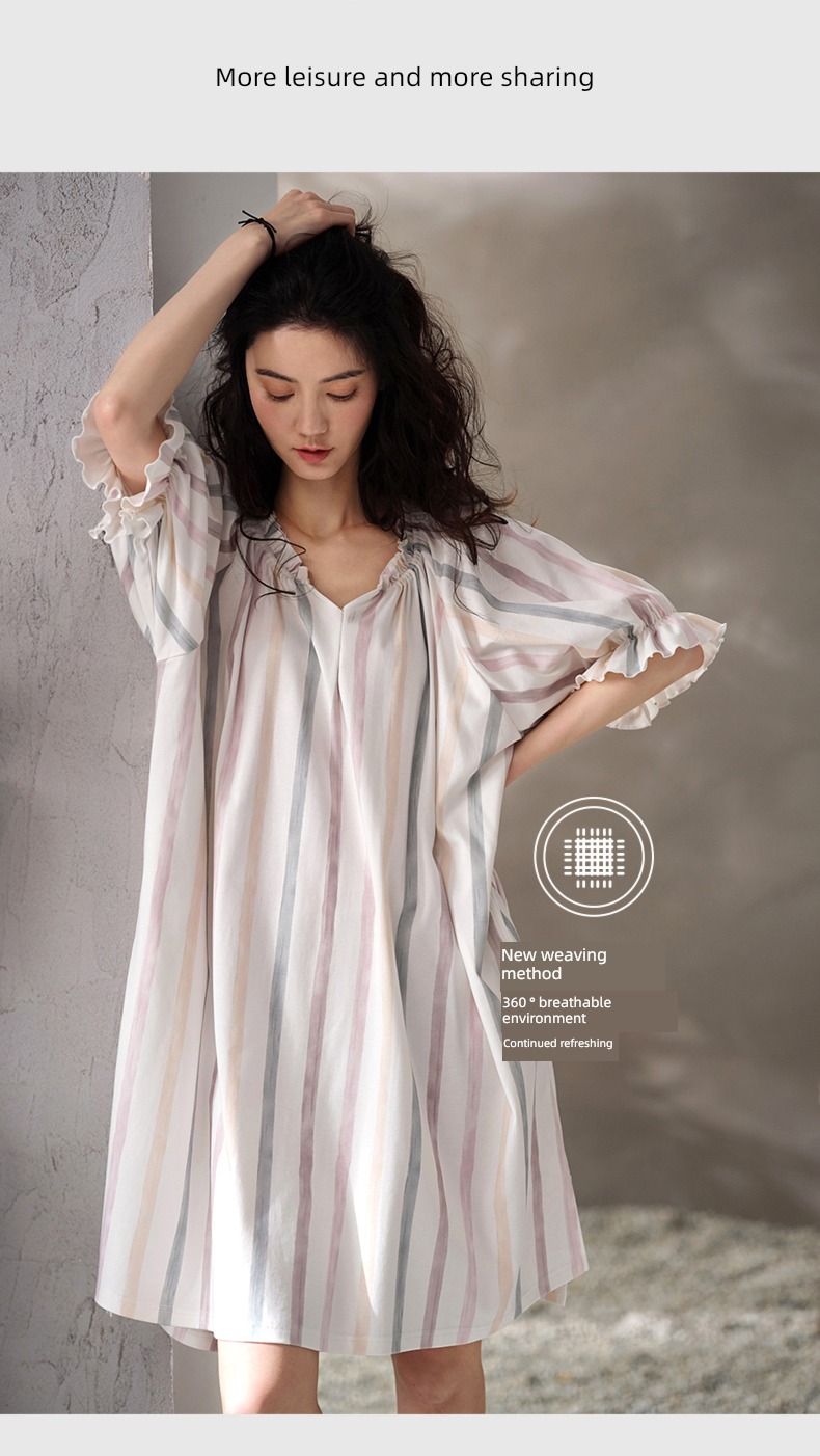 easy Big size summer pure cotton Princess style V-collar Nightdress