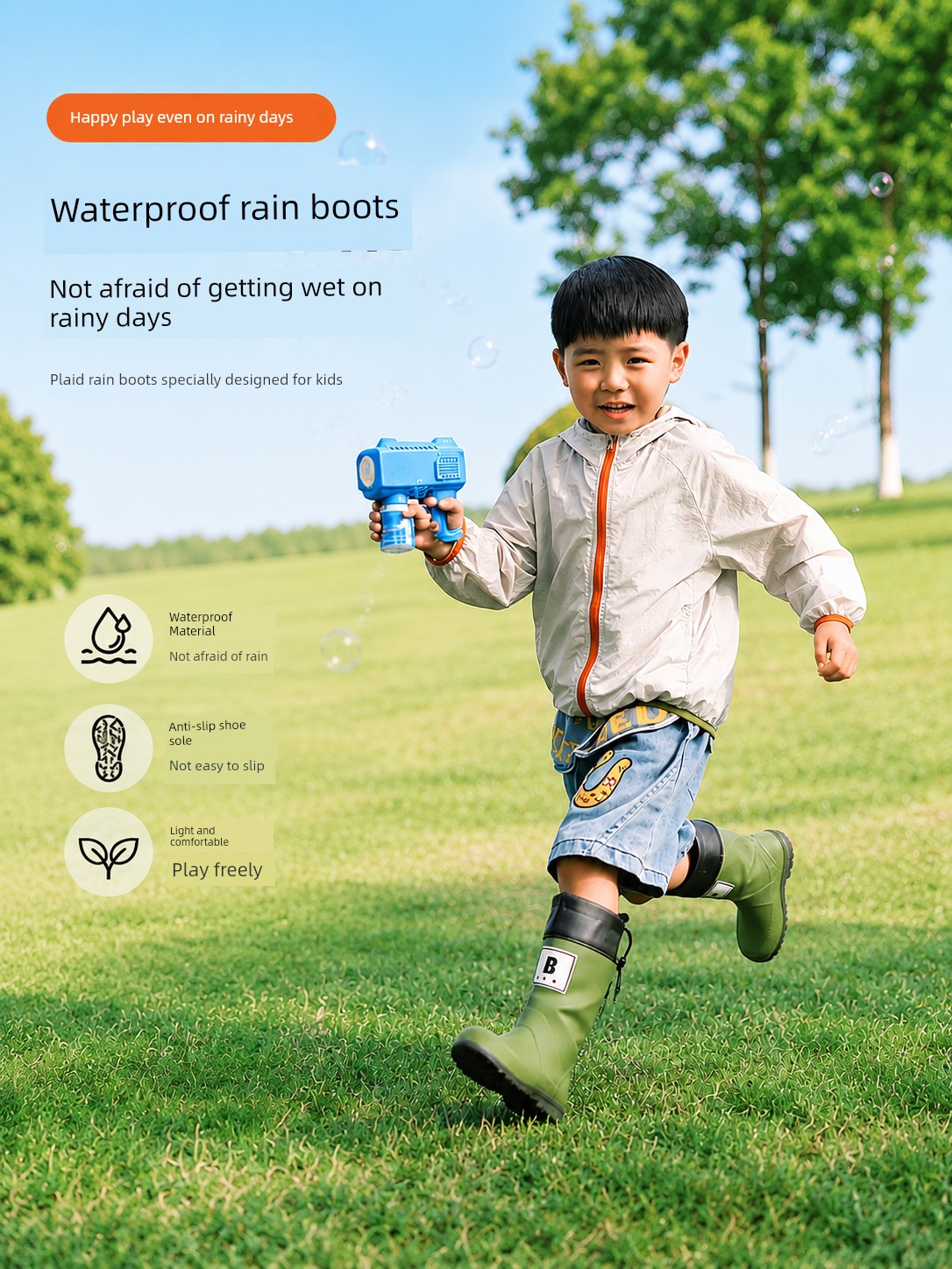 Fall and Winter Heattech Japan Kids Rubber Boots Cute Rain Boots