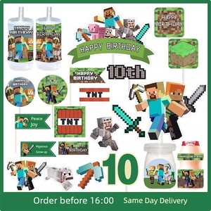 Minecraft Dessert Table Cake Decoration Stickers Building Blocks Figurines Ornaments Children's 10Th Birthday Party