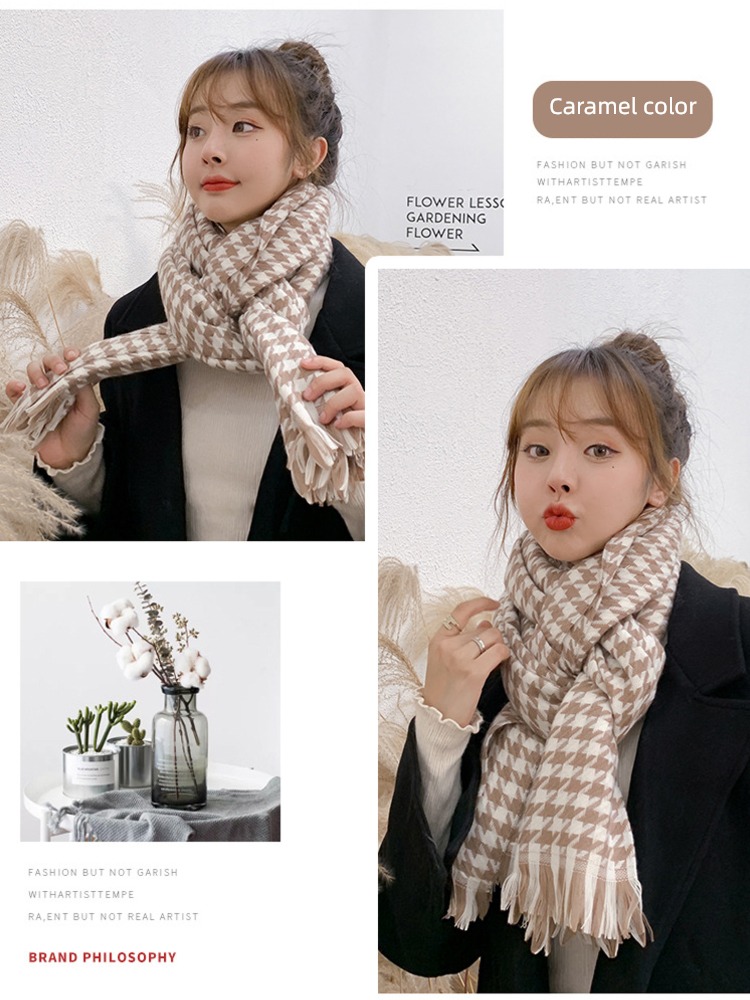 plover ins girl student Autumn and winter Korean version lattice scarf