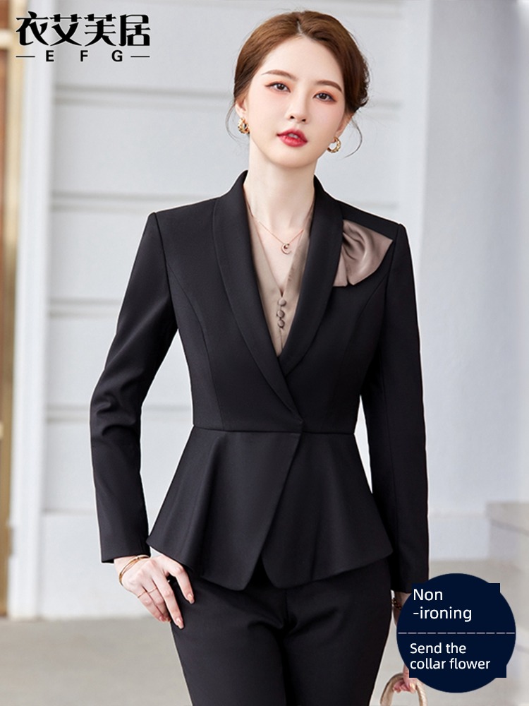 black suit loose coat ma'am Autumn and winter 2022 new pattern manager formal wear jacket temperament Occupation suit coverall