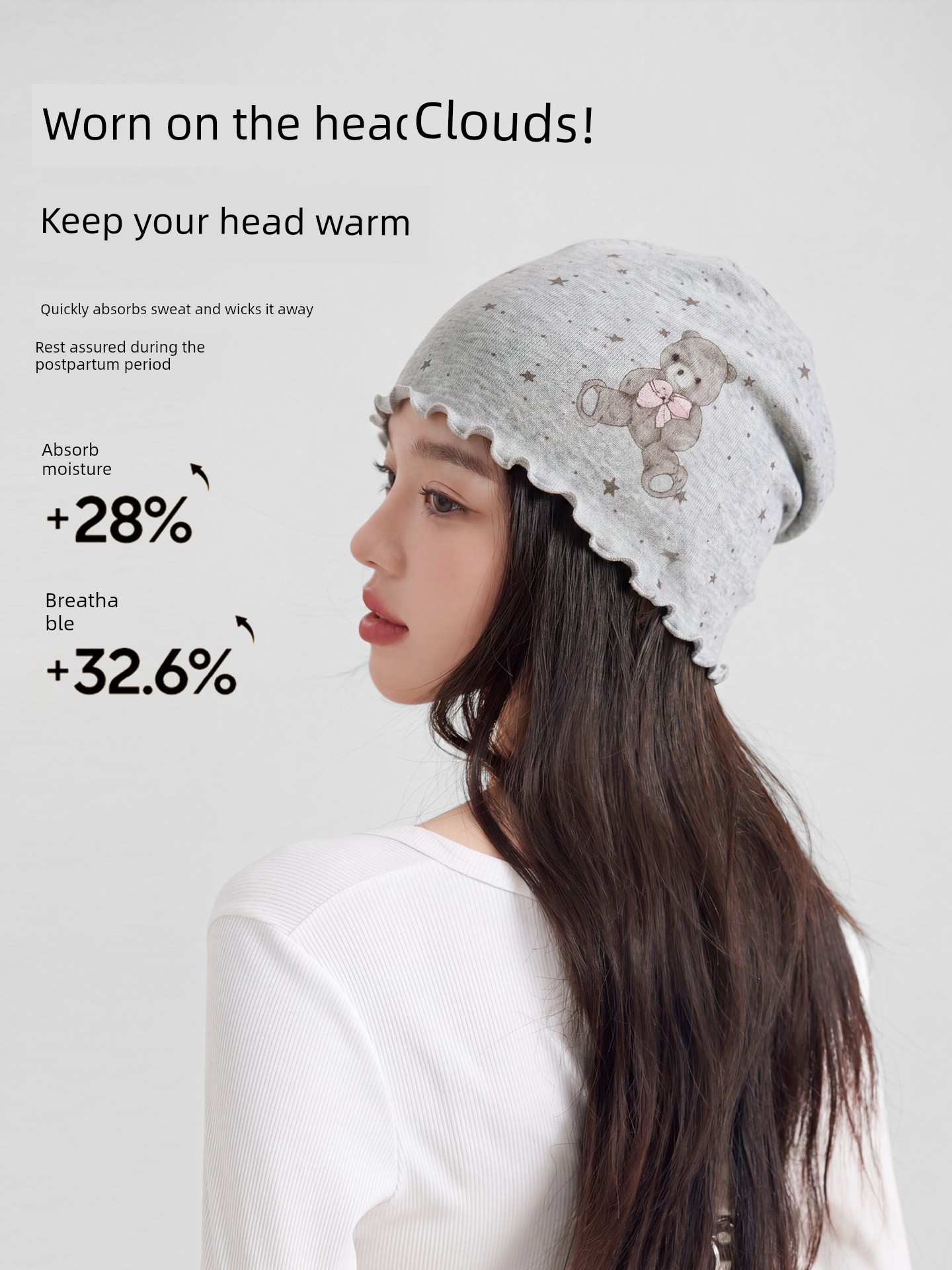 Postpartum Cotton Hat for Autumn and Winter with Cartoon Ruffle Edges, Moisture-Wicking, Breathable, Head-Protecting Sleep Cap for Large Head Circumference — 2