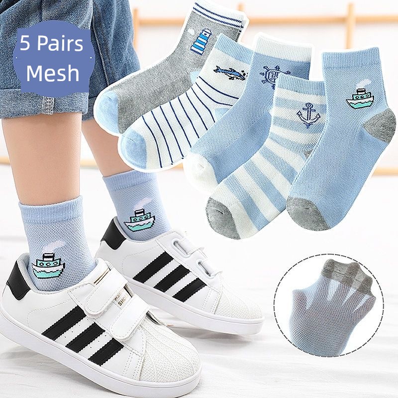 Children's Socks for Boys, Summer Thin Style, Breathable Short Socks for Babies, Cute Ultra-Thin Short Mesh Socks for Boys