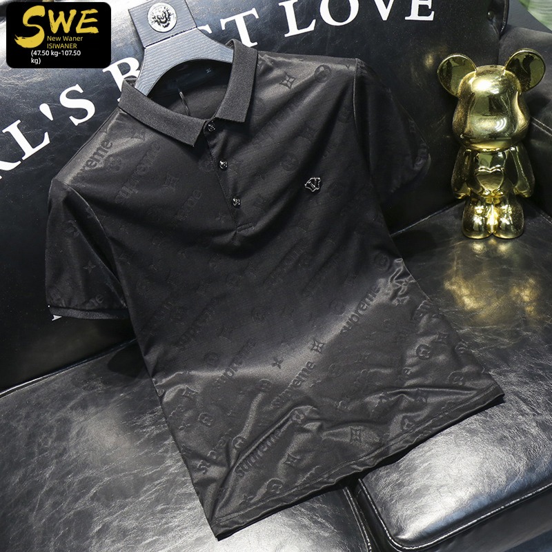 Silky pleasantly cool Half sleeve summer Light luxury Collar Polo shirt