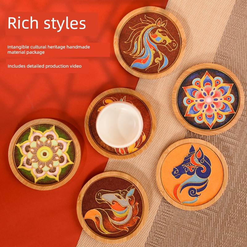DIY Enamel Painting Coaster Kit for the Year of the Horse, Featuring Traditional Cloisonné Dunhuang Patterns, Handmade Materials for New Year Celebrations
