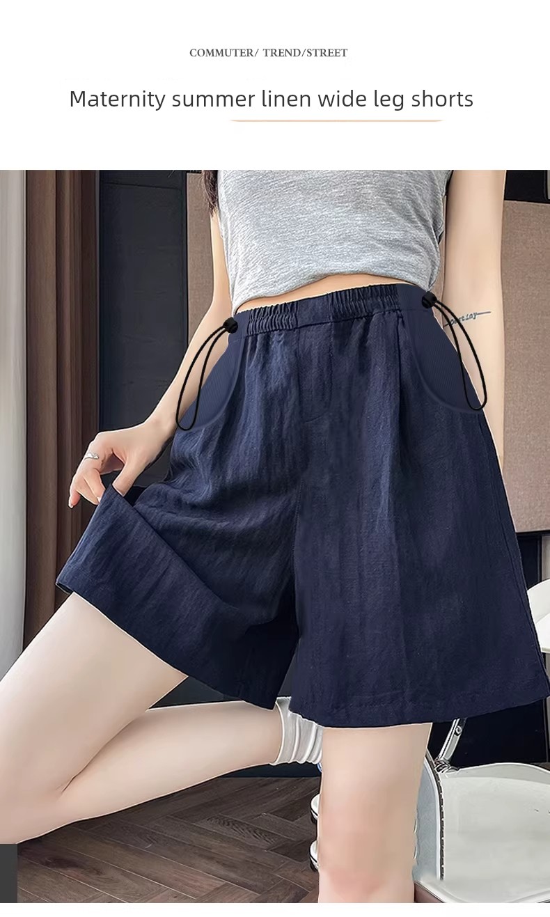 Maternity Shorts for Summer, Thin Style for Outerwear, 2026 New Model, Linen Wide-Leg Pants, Non-Tightening on the Belly during Pregnancy, Summer Wear — 1