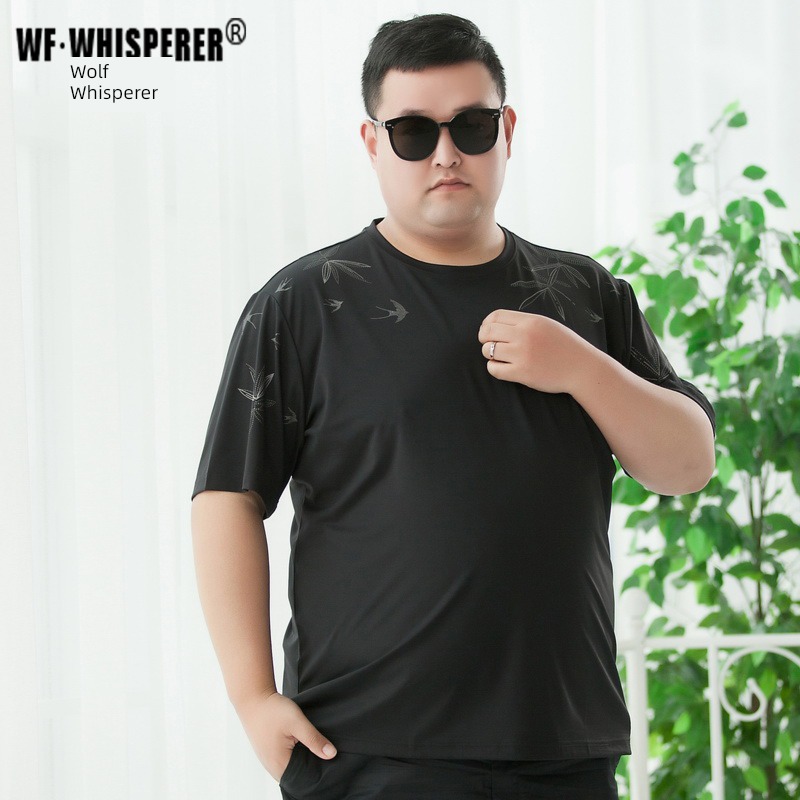300 Jin man Tide money Extra large Round neck Short sleeve T-shirt