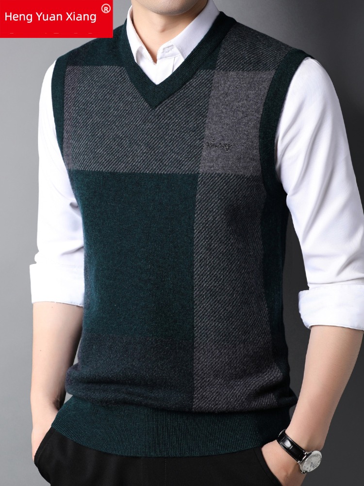 hyz  Pure wool Color contrast middle age waistcoat vest