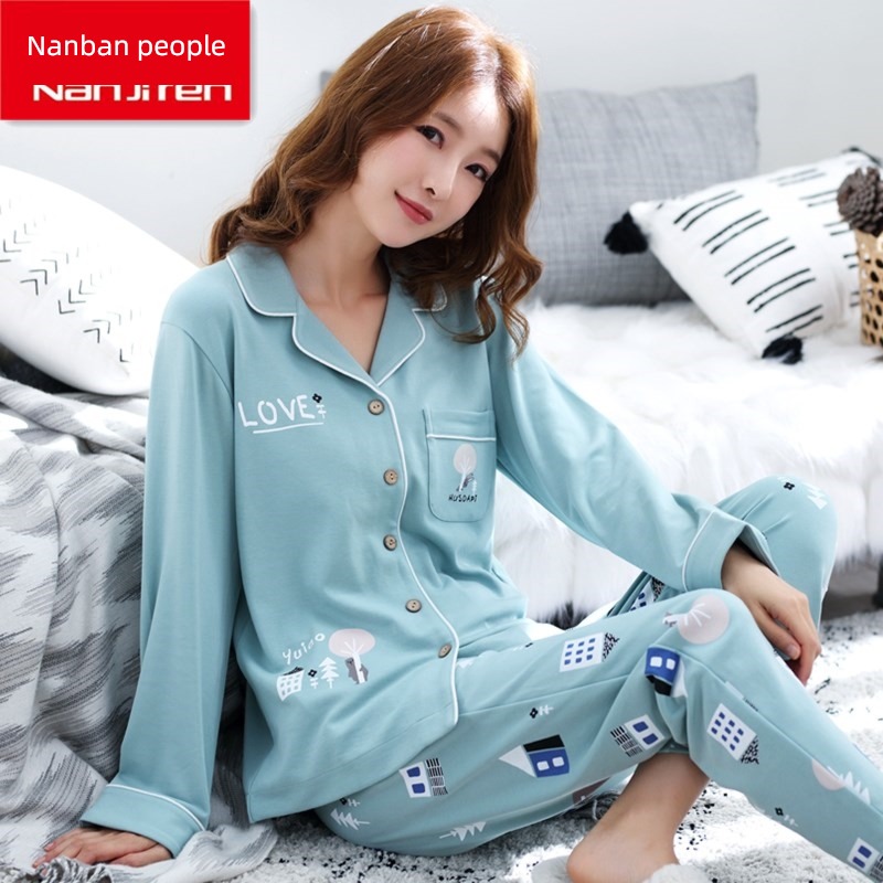 NGGGN female Spring and Autumn Long sleeve Cotton suit pajamas