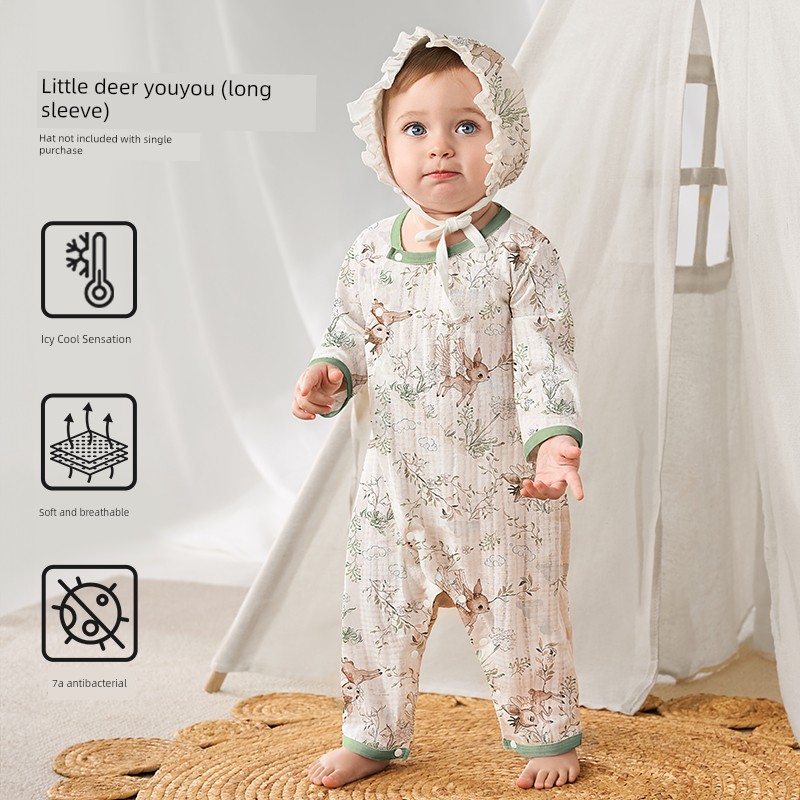 Ouyun [Jelly Cool] Baby Clothes Summer Thin Cotton Romper Long Sleeve Pajamas Air Conditioning Suit — 6