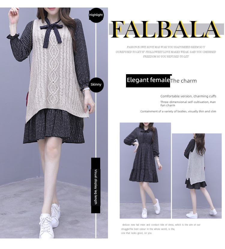 Autumn and winter leisure time knitting Dress ma'am Two piece set