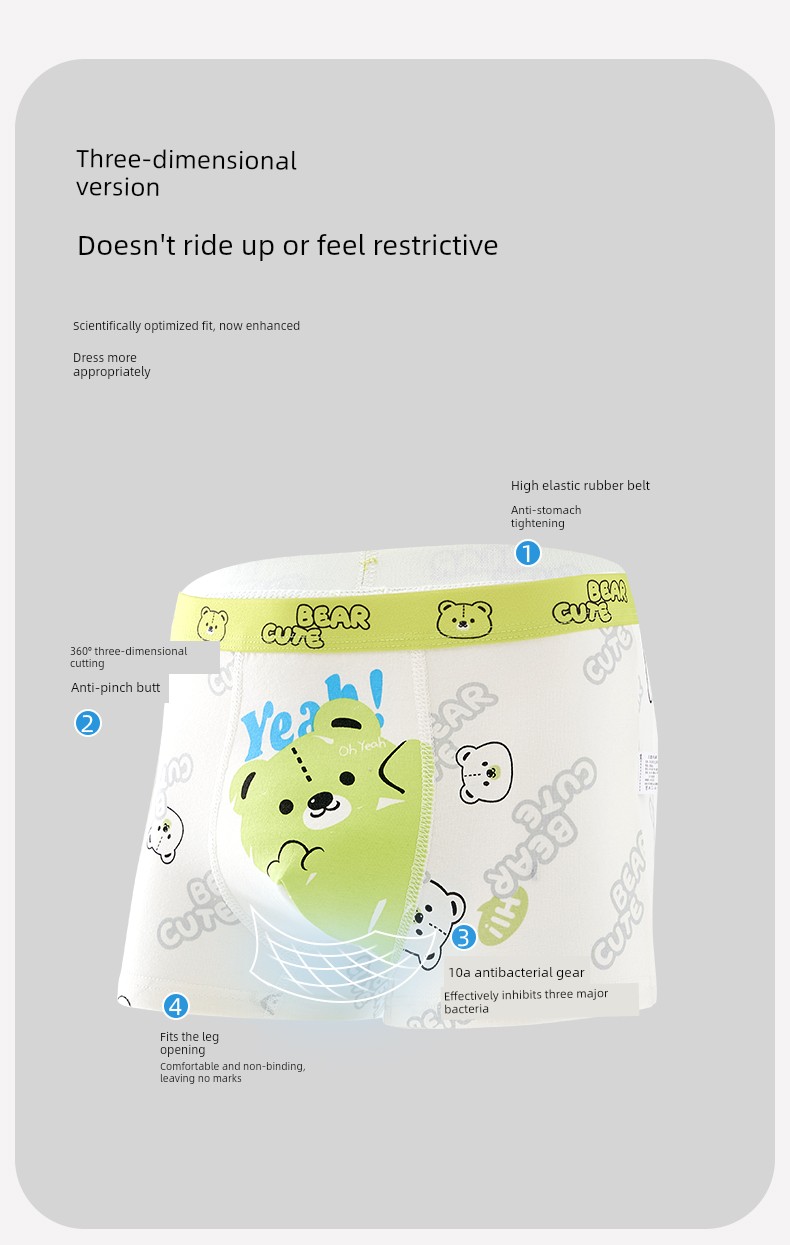 【10A Antibacterial Crotch】Boys' Underwear Children's Class a Pure Cotton Boxer Shorts for Older Boys and Little Boys, All-Cotton Baby Shorts — 4