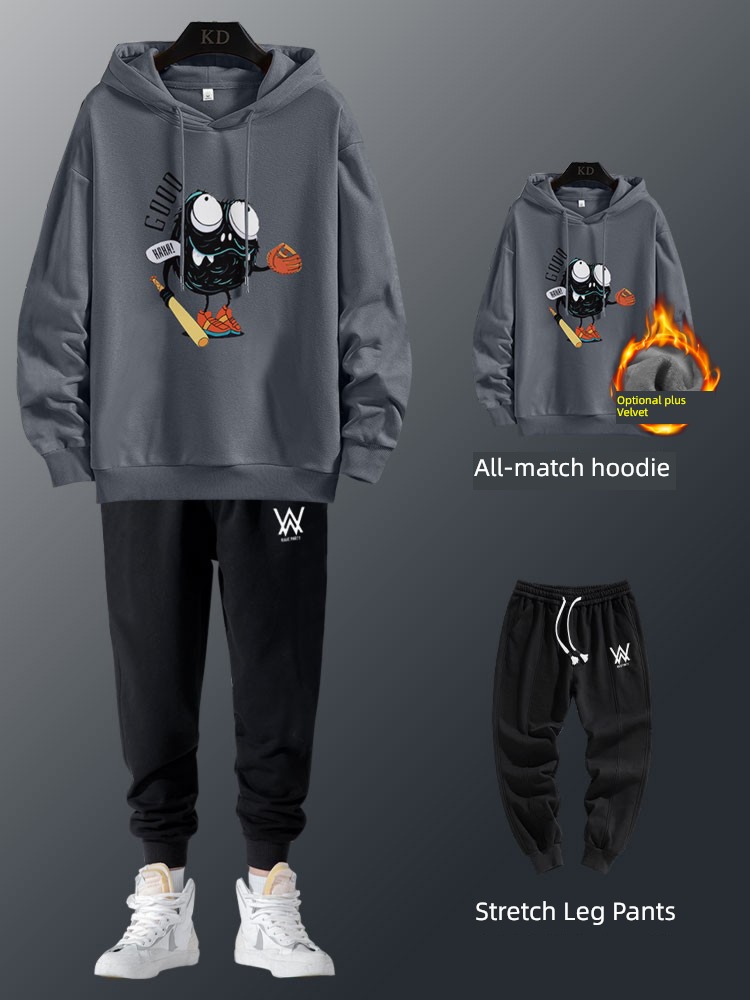 handsome winter Plush thickening collocation Hooded Sweater