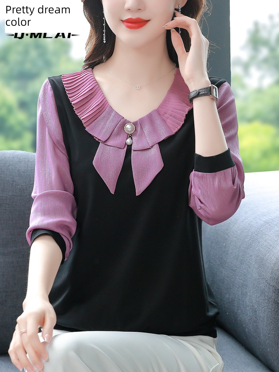 Overlapping wear ma'am Long sleeve Early autumn Mother dress shirt
