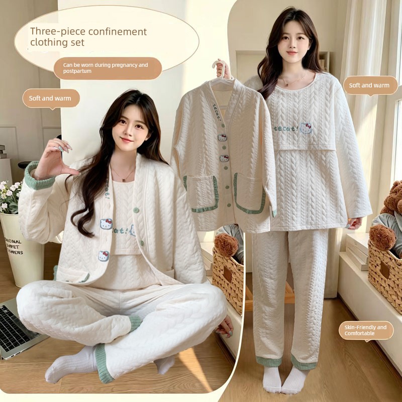 Postpartum Clothing Spring and Autumn Maternity Home Wear Set Plus Size Nursing Pajamas for Pregnant Women Summer — 4