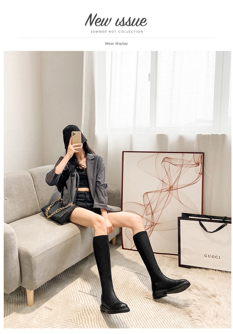 white Below the knee elastic force Show thin little chap Boots