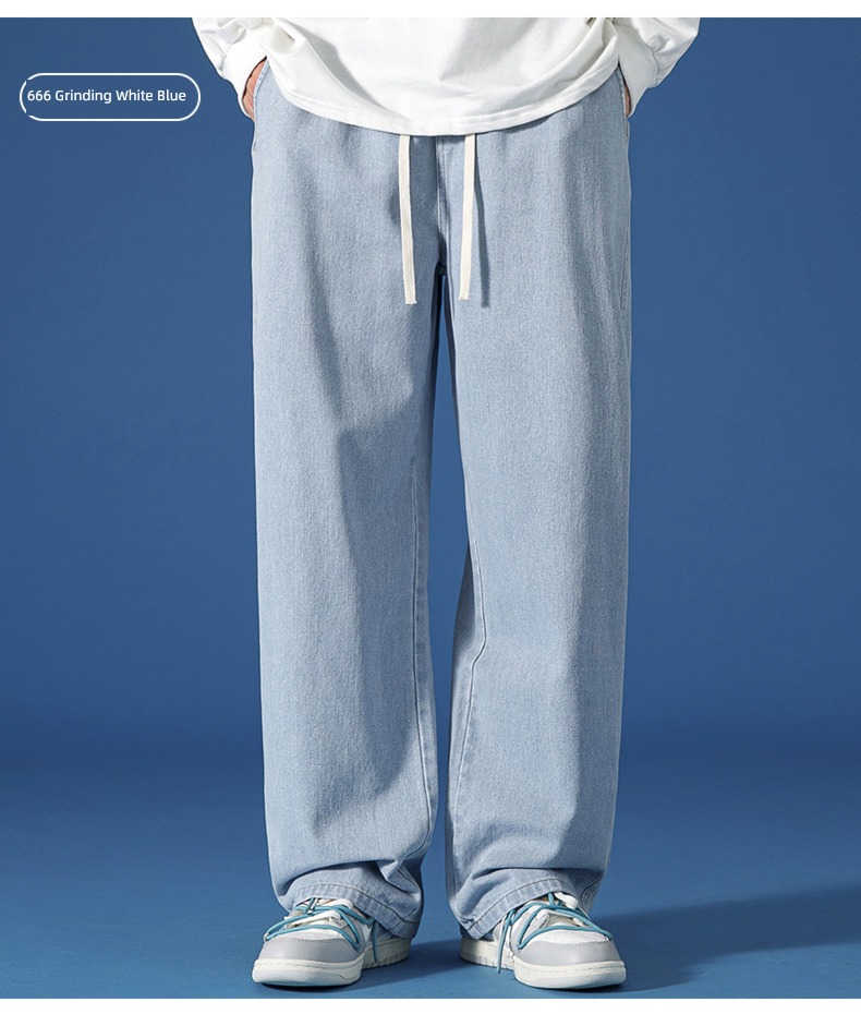 Autumn and winter Plush thickening Straight cylinder leisure time Broad leg Jeans