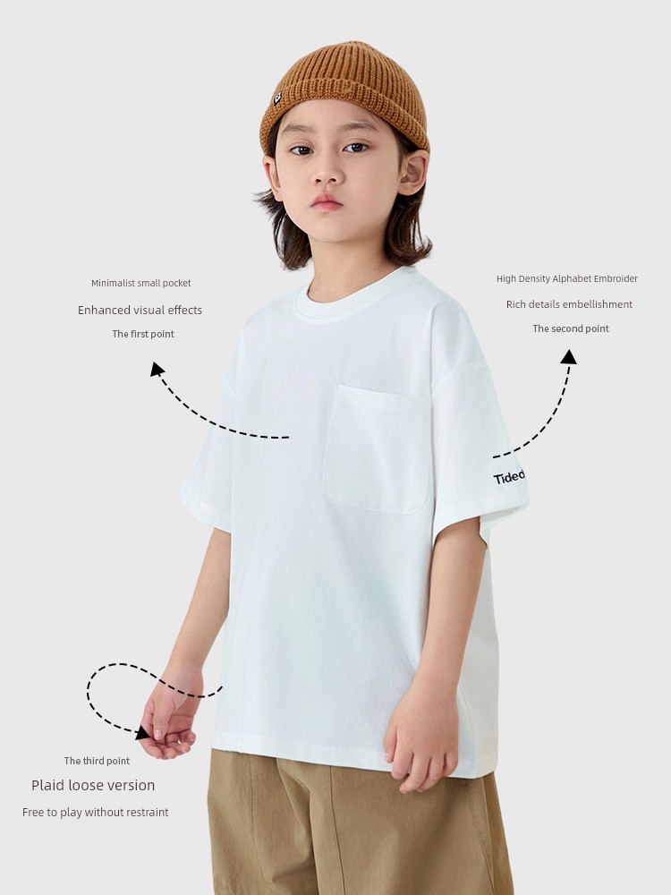 Dingdingjia Children's Clothing Boys' Short-Sleeved T-Shirt 2026 New Style Children's Casual Solid Color Loose Breathable Top for Boys Handsome 6 — 2