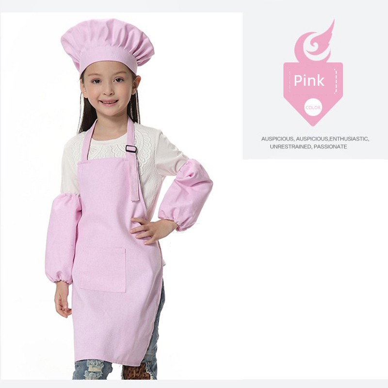 Kids Cotton Canvas Apron Sleeves Creative Apron Painting Apron Kids Chef Suit Chef Cap Printed Logo — 4