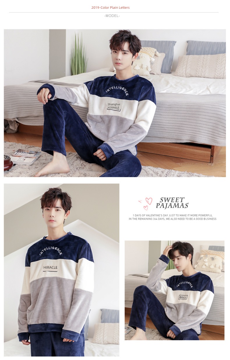 male thickening keep warm Flannel Condom Autumn and winter pajamas