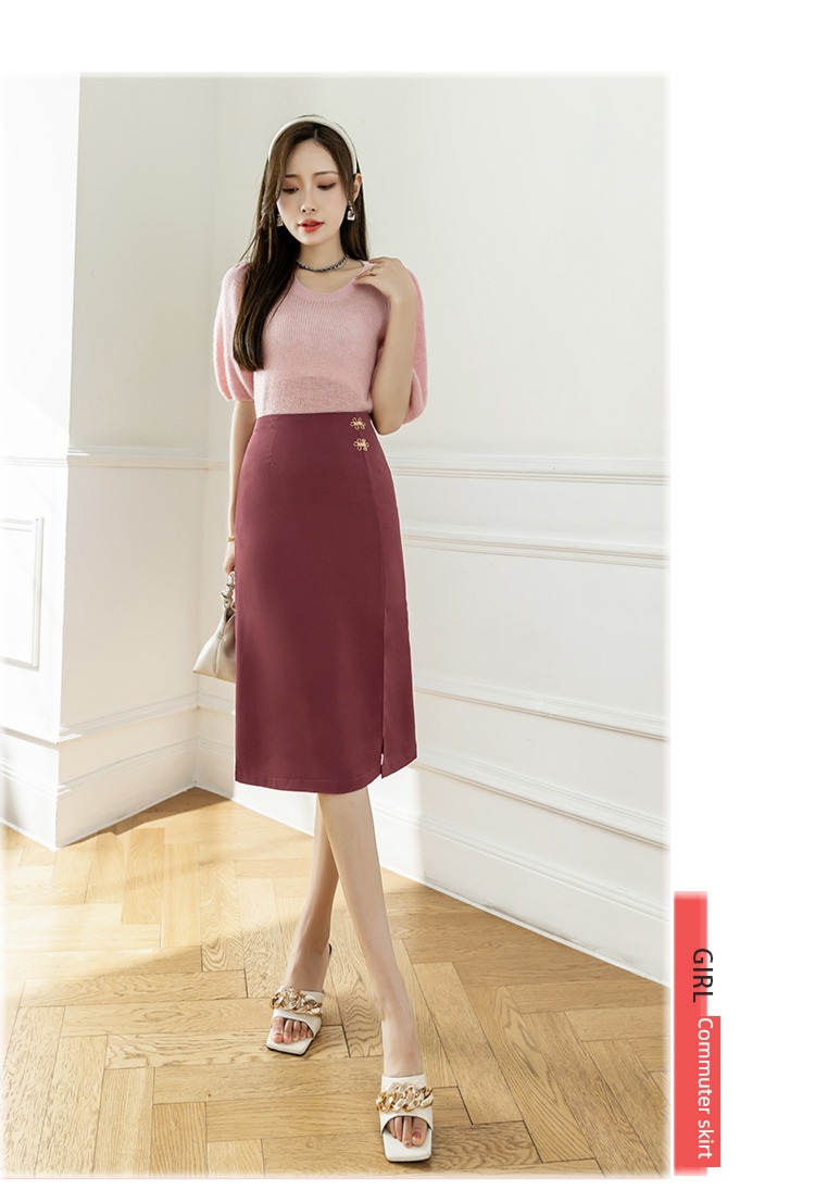Medium and long term A word Irregular Fork One pace skirt suit