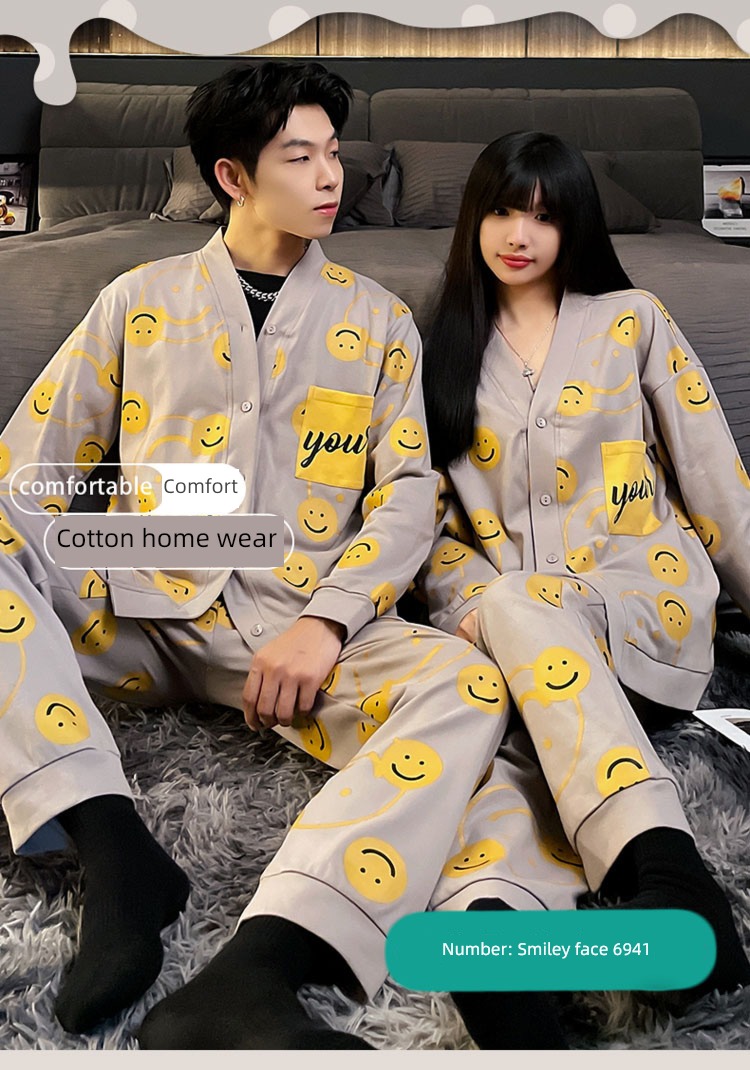 Spring and Autumn pure cotton Han Fan Cartoon female lovers pajamas
