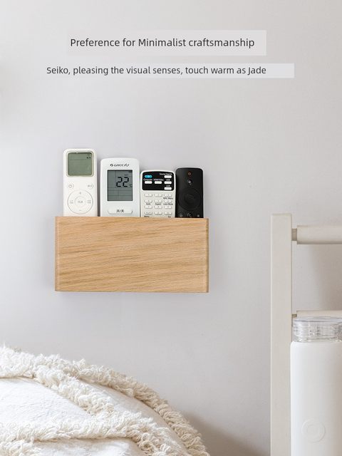Remote control storage box solid wood punch-free living room TV air conditioner wall hanging wall bedroom mobile phone storage rack