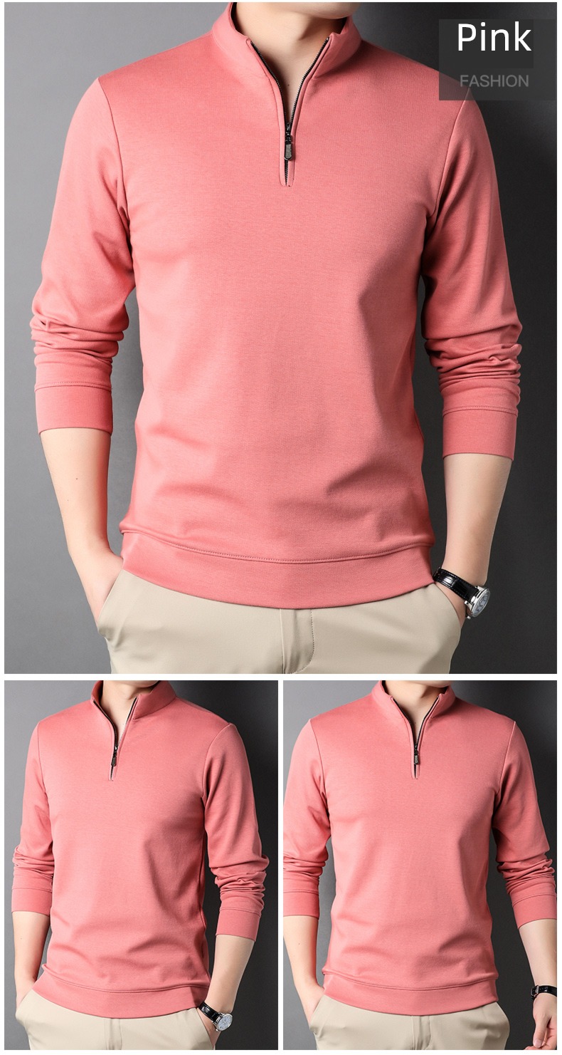 zipper Half height stand collar Autumn clothes man Long sleeve T-shirt