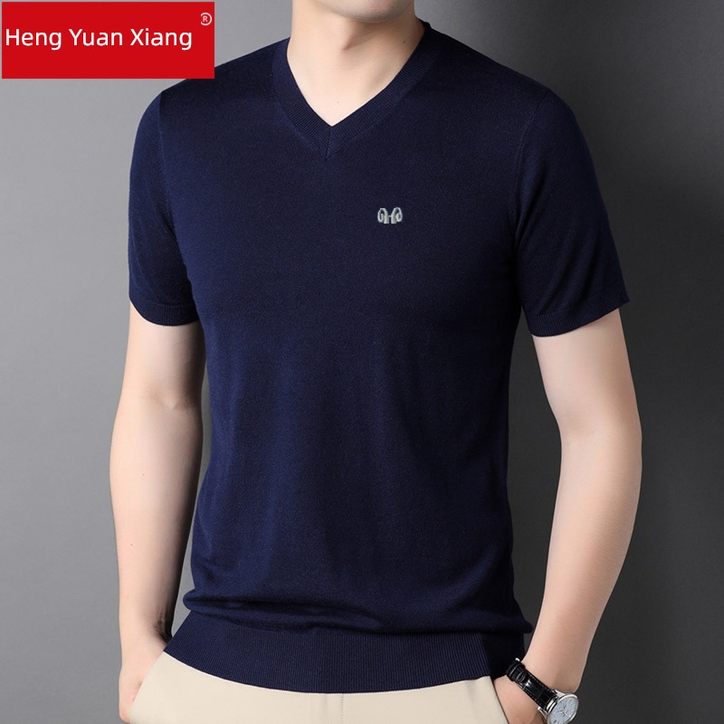 hyz  Collar sweater Young and middle-aged people knitting Short sleeve T-shirt