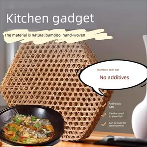 Bamboo Mesh Mat for Stewing Fish, Hexagonal Bamboo Mat, Household Anti-Scratch Tool for Pot Bottom, Non-Stick Bamboo Ste