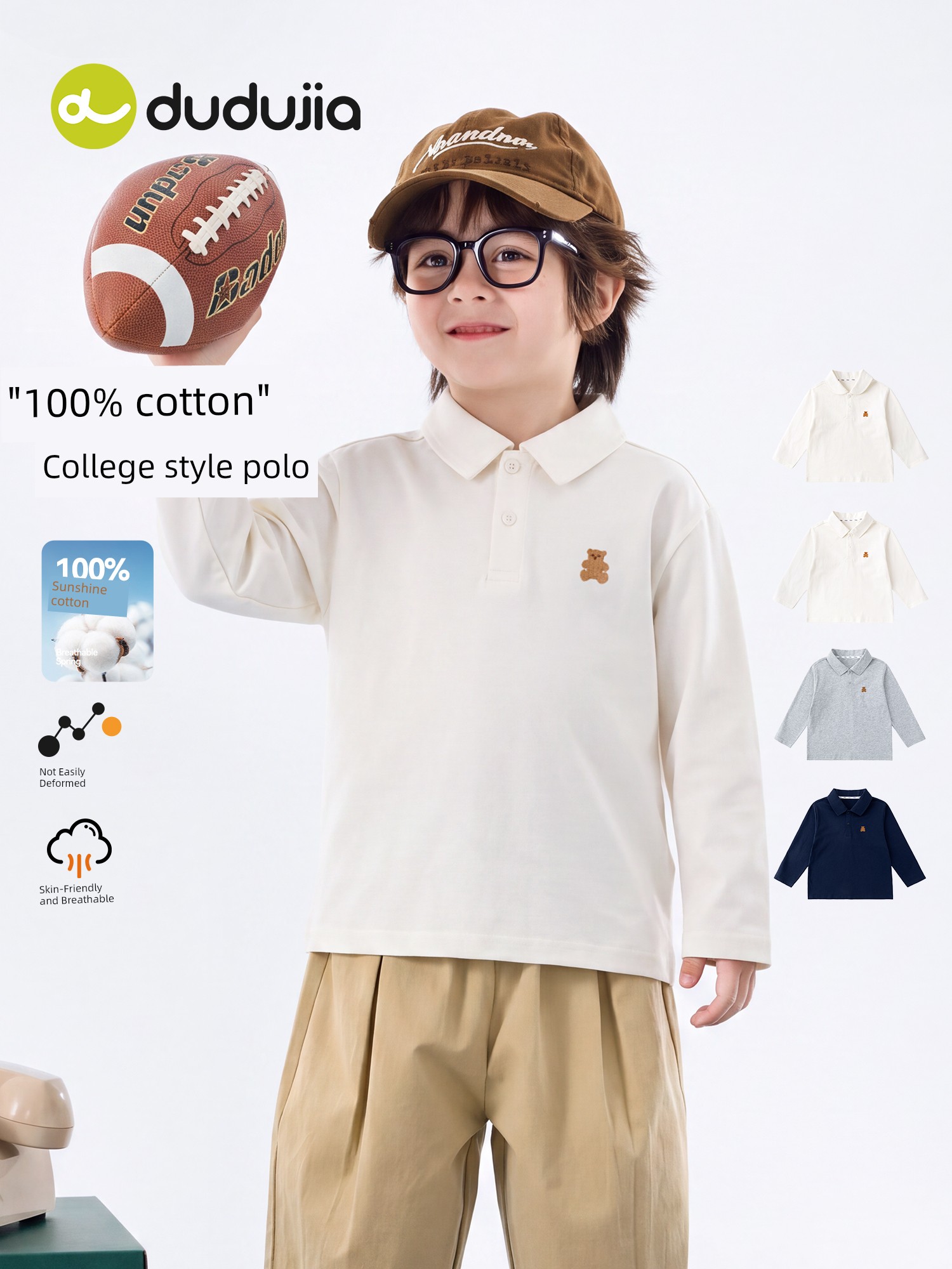 [100% Pure Cotton] Dudu's Boys' Long-Sleeved T-Shirt, Autum Kidsren's Polo Shirt, Girls' White Shirt, Baby Top