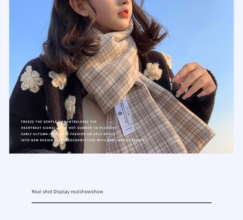 ins female Autumn and winter two-sided thickening lattice scarf