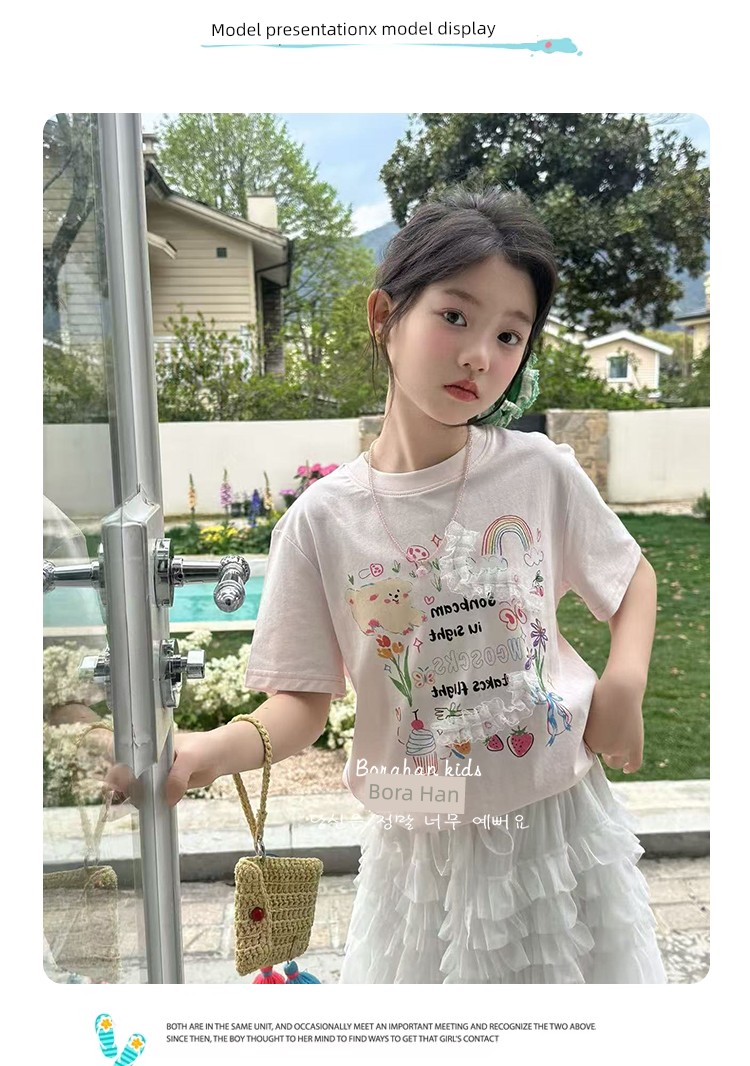 Bora Korean Girls' Sweet T-Shirt, Summer Lace Short-Sleeve Top for Girls, 2026 New Style, Pure Cotton Half-Sleeve Clothing for Older Girls — 7