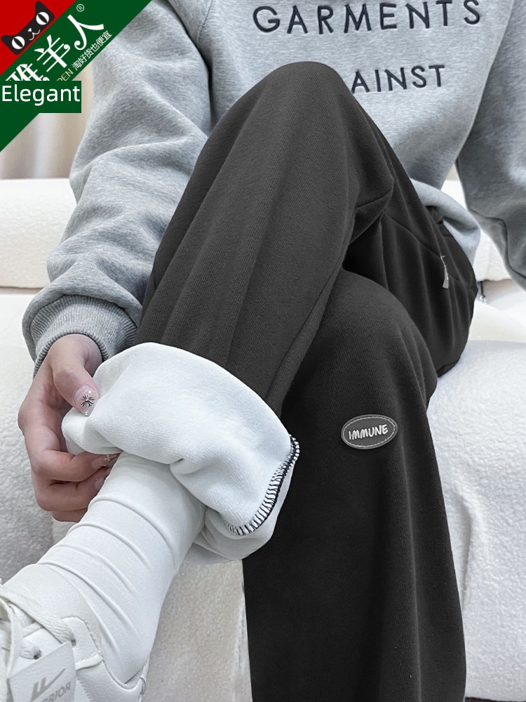 Autumn and winter Plush ins leisure time Show thin Sports pants