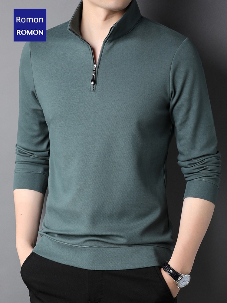 Romon man Half zipper stand collar leisure time Long sleeve T-shirt