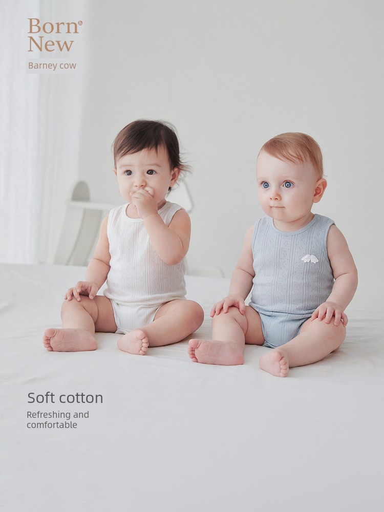Baby Vest Romper Summer Thin Sleeveless Unisex Baby Triangle Romper Pure Cotton Newborn Onesie — 2